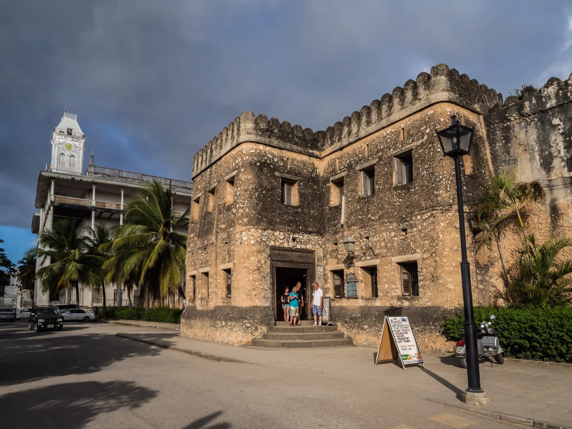 Stone Town — Arabic fort and dhow boats in the historic harbour